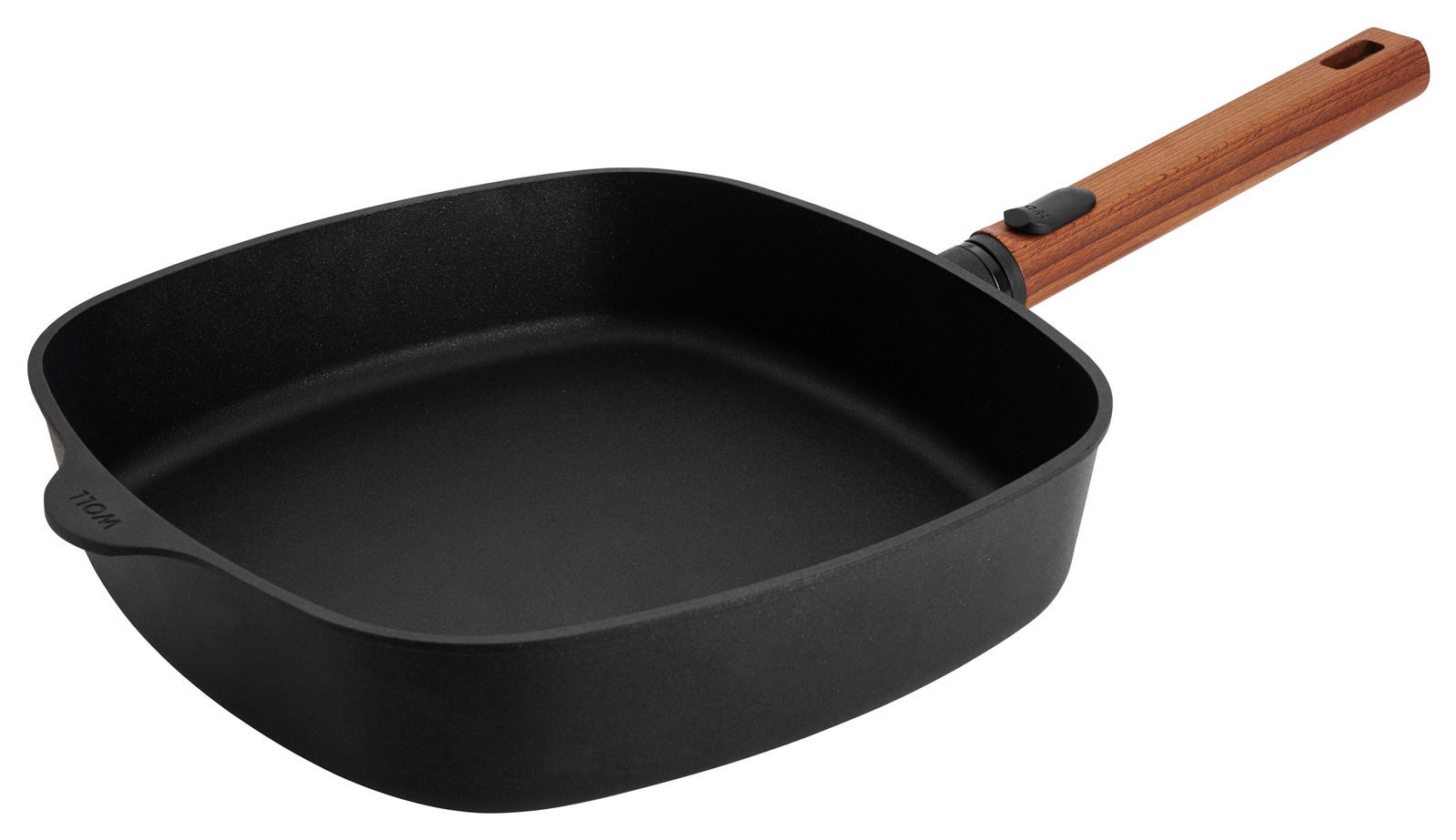 Woll Guss-Viereckpfanne ECO LOGIC QXR Gusseiserne Viereckpfanne mit Holzgriff, seitliche Perspektive
