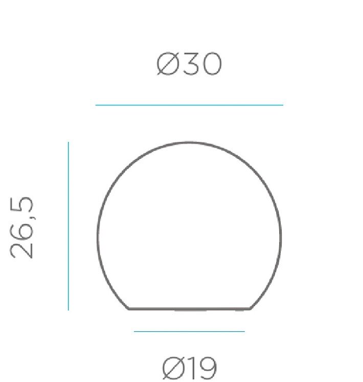 Technische Maßzeichnung einer runden Abdeckung mit flacher Unterseite, Vorderansicht; Durchmesser oben Ø30, unten Ø19, Höhe 26,5