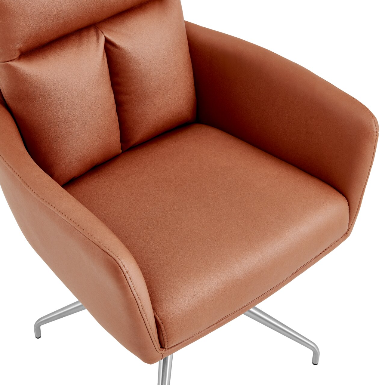 Brauner Armlehnstuhl mit Metallbeinen, Ansicht von oben