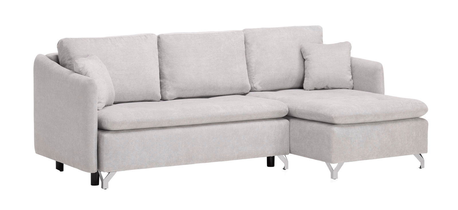 Helles Ecksofa mit Ottomane, Ansicht von vorne.