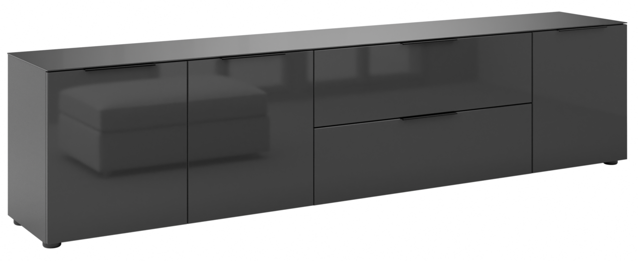 Novel XL-TV-Lowboard STYLE Schwarzes XL-TV-Lowboard mit glänzender Oberfläche, frontal betrachtet