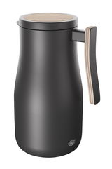 Isolierkanne Studio Allure in mattem Schwarz mit Holzgriff, seitliche Perspektive