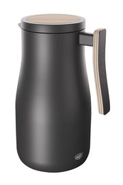 Isolierkanne Studio Allure in mattem Schwarz mit Holzgriff, seitliche Perspektive