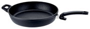 Schwarze Comfort Pfanne 32cm mit zwei Griffen, seitliche Perspektive