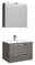 Pelipal Badblock TRENTINO Moderner Badblock mit grauem Holzfinish, bestehend aus einem Hängeschrank mit Spiegel und einem Waschtisch mit zwei Schubladen, seitliche Perspektive.