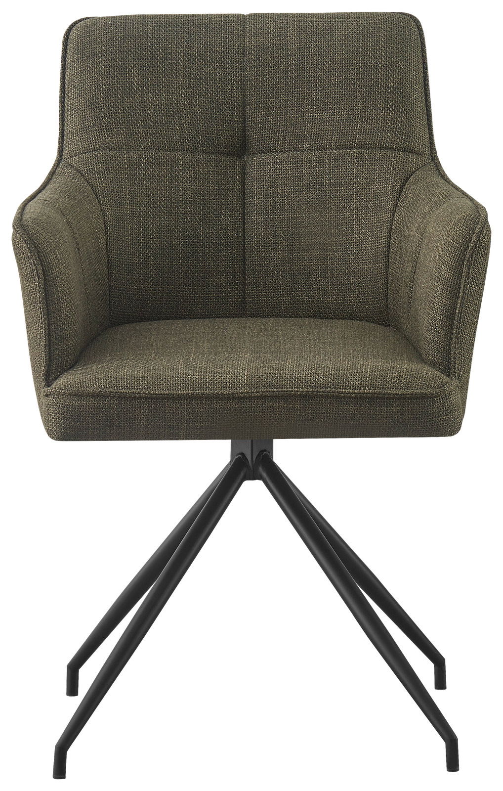 Grüner Armlehnstuhl mit schwarzem Metallgestell, Vorderansicht