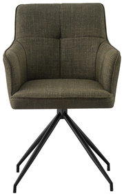 Grüner Armlehnstuhl mit schwarzem Metallgestell, Vorderansicht