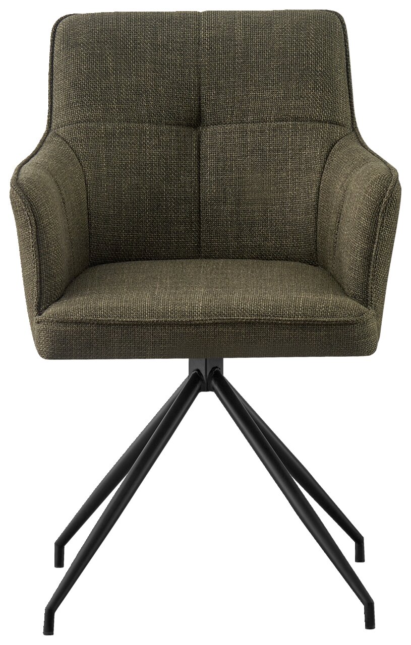 Groene fauteuil met zwart metalen frame, vooraanzicht