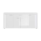 Weiße Wohnkombination mit mehreren Türen und Schubladen, frontale Ansicht