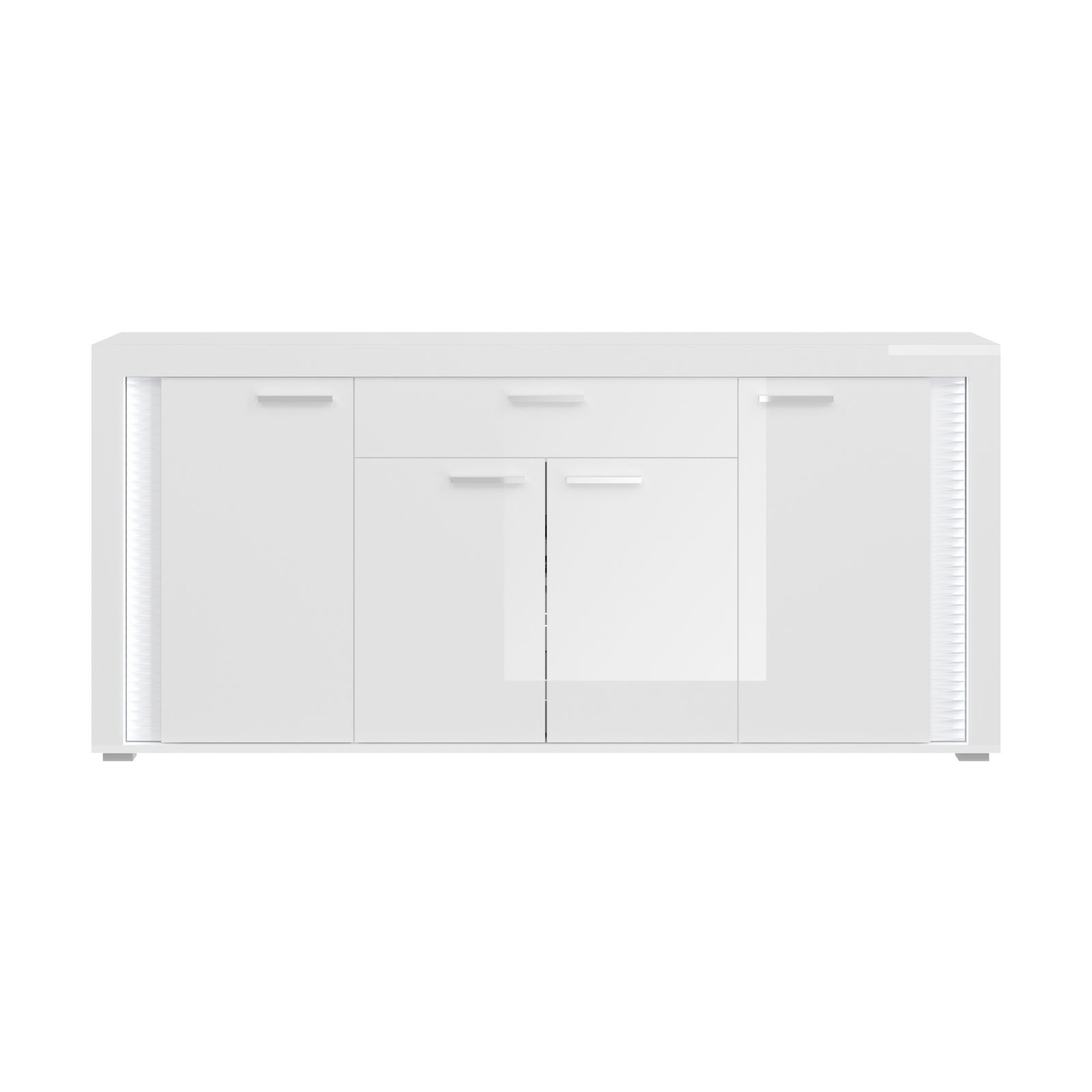 Weiße Wohnkombination mit mehreren Türen und Schubladen, frontale Ansicht