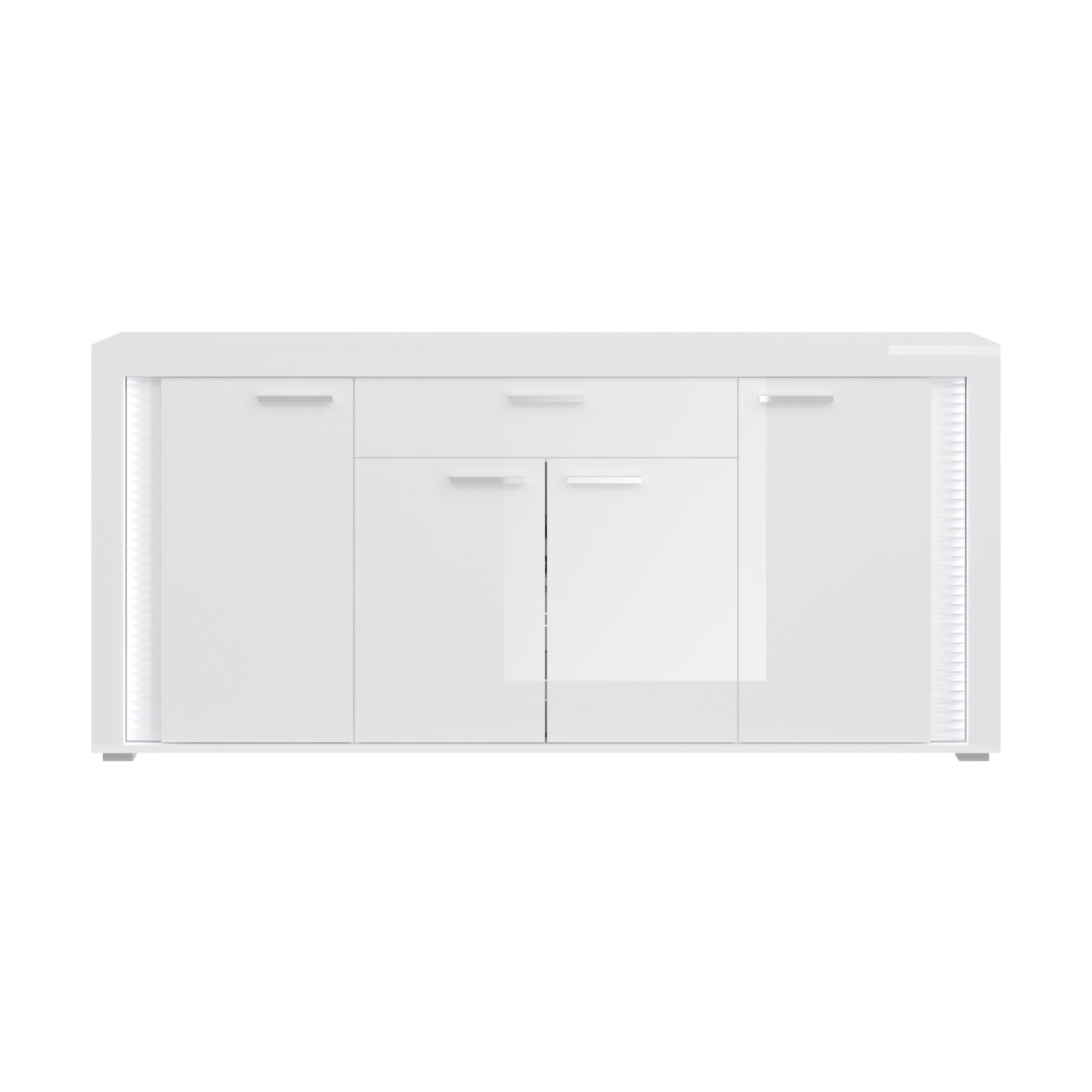 Weiße Wohnkombination mit mehreren Türen und Schubladen, frontale Ansicht