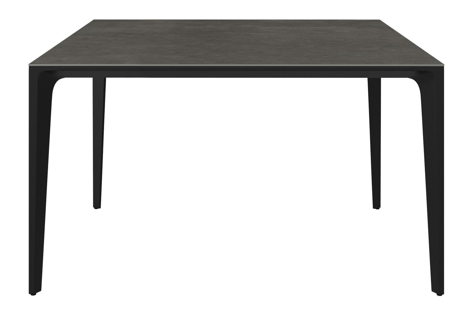 Moderner Gartentisch aus dunklem Material, frontal betrachtet