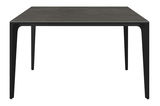Moderner Gartentisch aus dunklem Material, frontal betrachtet