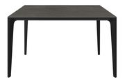 Moderner Gartentisch aus dunklem Material, frontal betrachtet