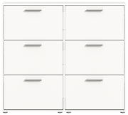 Schuhkipper mit sechs Fächern, weiße Frontansicht, moderne Griffe