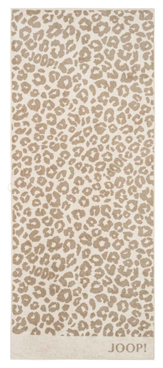 Beige Saunatuch mit Leopardenmuster, Draufsicht