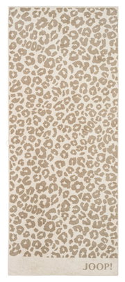 Beige Saunatuch mit Leopardenmuster, Draufsicht