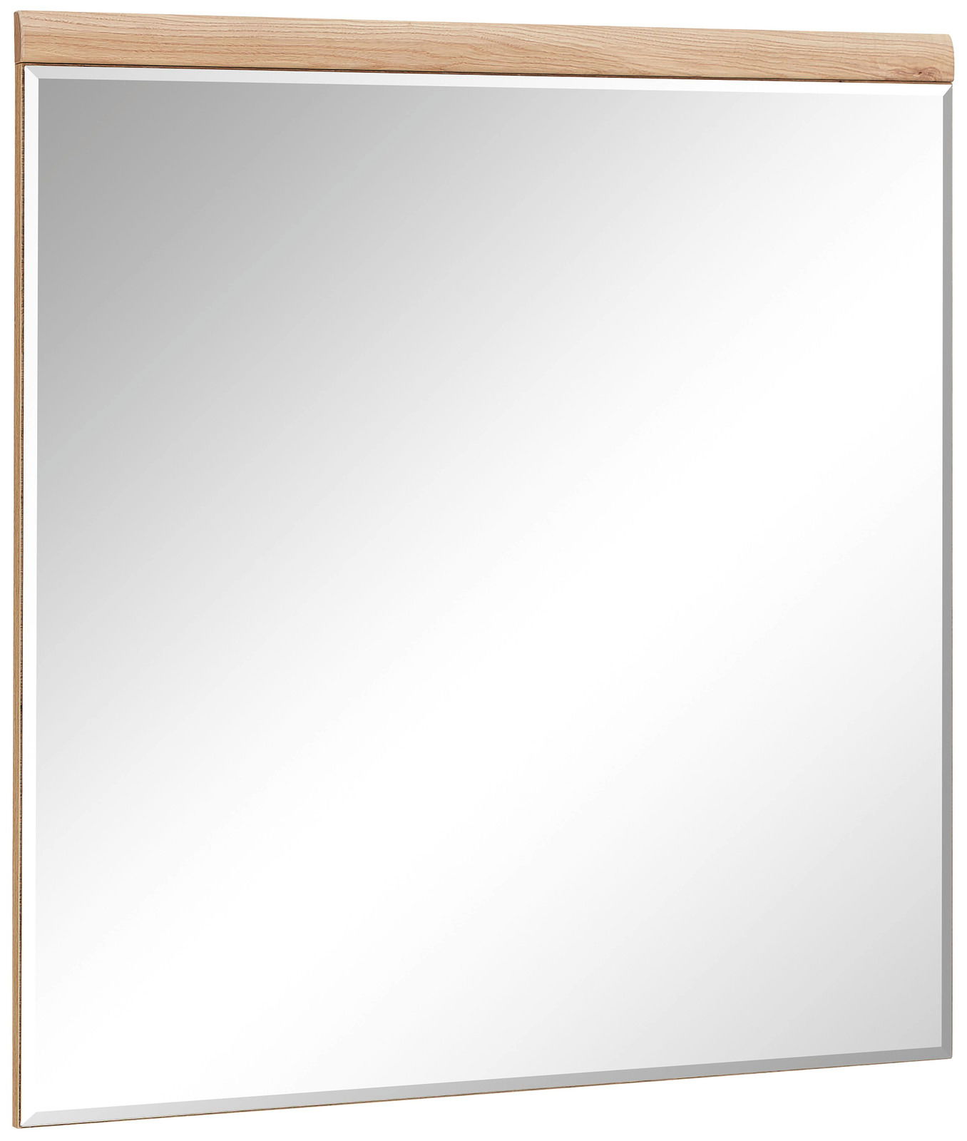 Linea Natura Spiegel SONOS Moderner rechteckiger Spiegel mit Holzleiste oben, seitliche Perspektive