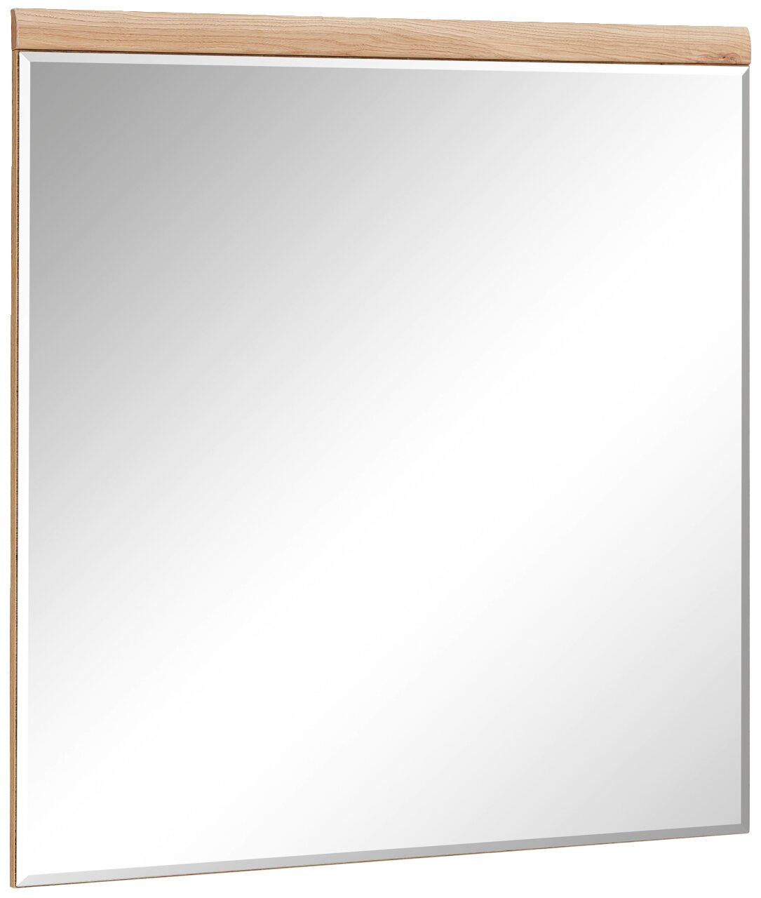 Linea Natura Spiegel SONOS Moderner rechteckiger Spiegel mit Holzleiste oben, seitliche Perspektive