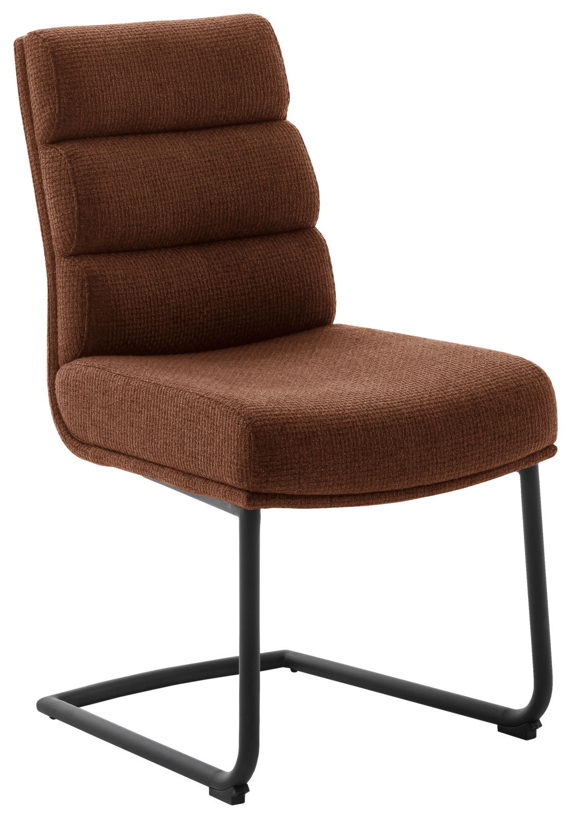 Brauner Freischwinger-Stuhl mit gepolsterter Sitzfläche und Rückenlehne, seitliche Perspektive