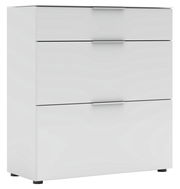 Weißer Schuhschrank mit drei Schubladen, Frontansicht