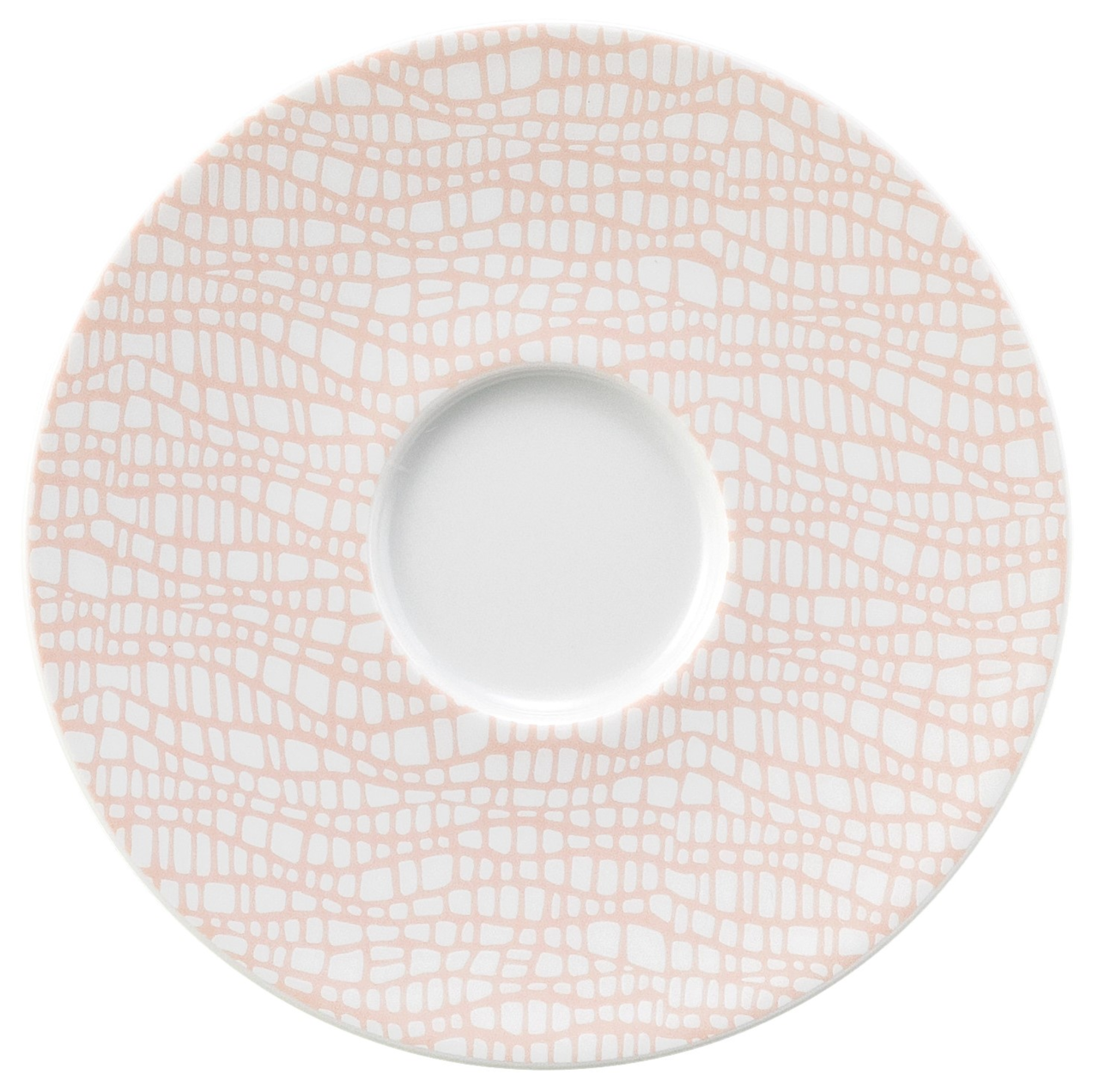 Kombi-Untertasse 13,5 cm mit modernem, geometrischem Muster in sanften Pastelltönen, Draufsicht.