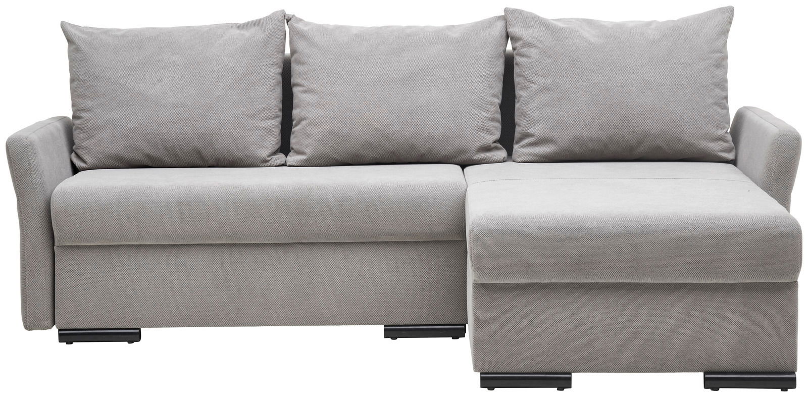 Graues Ecksofa mit drei großen Kissen, Vorderansicht