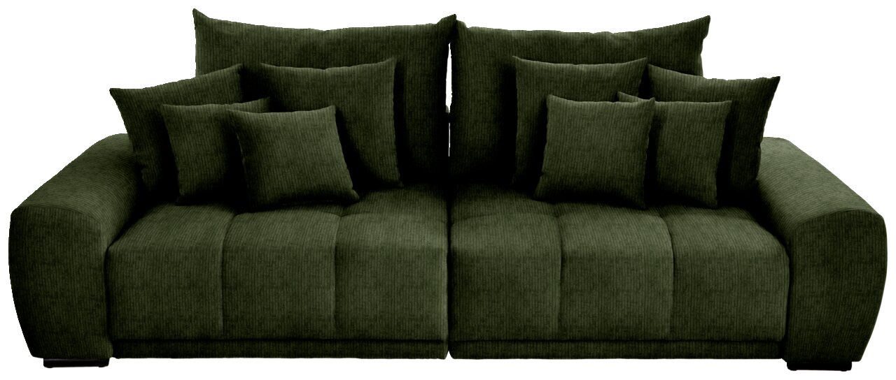 Großes, grünes Big-Sofa mit mehreren Kissen, Vorderansicht