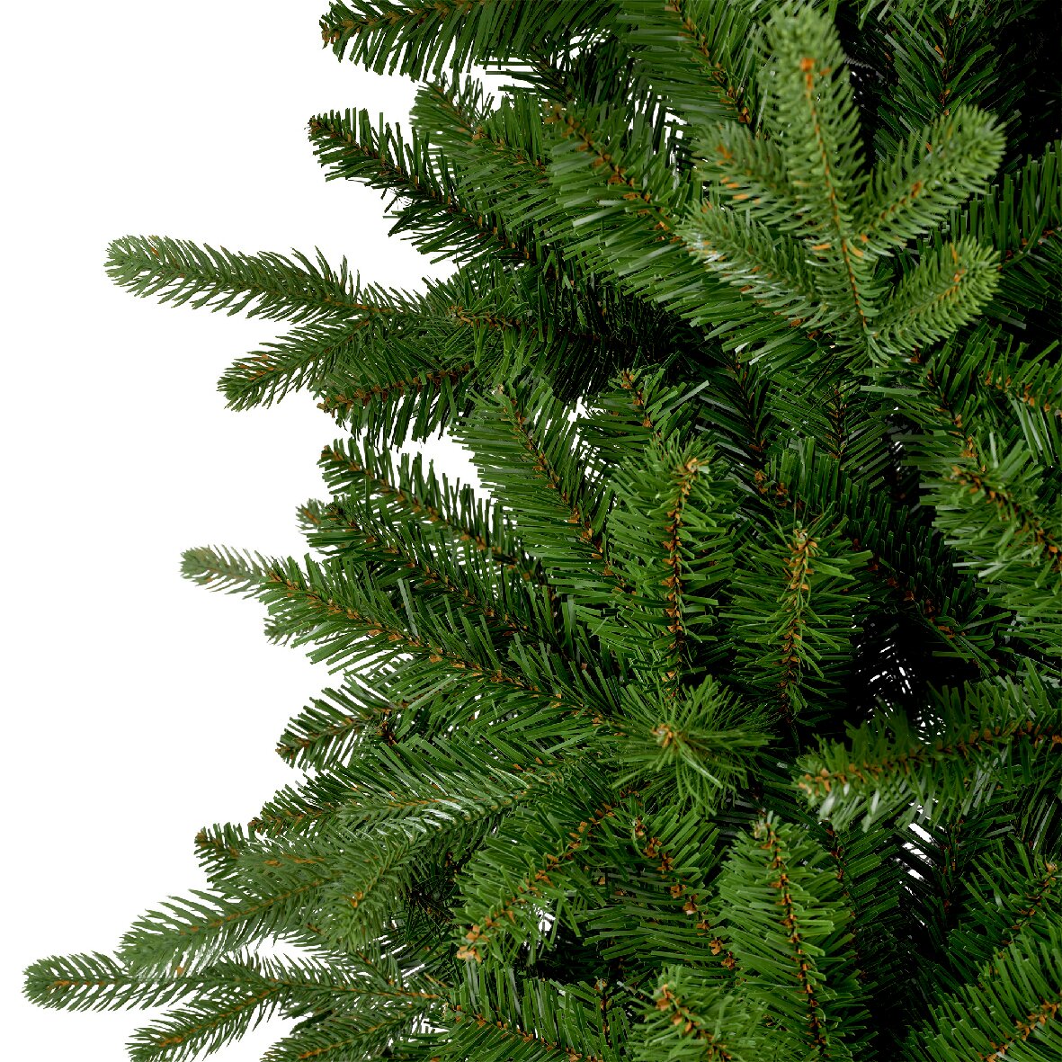 Close-up van groene dennentakken van een kunstkerstboom, zijaanzicht
