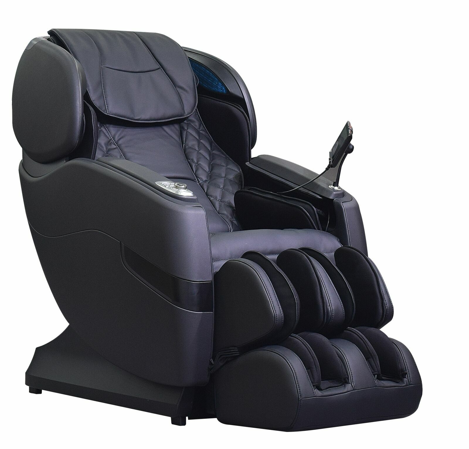Cantus Massagesessel AT 628 X Schwarzer Massagesessel in seitlicher Perspektive mit Fußstütze und Bedienelementen