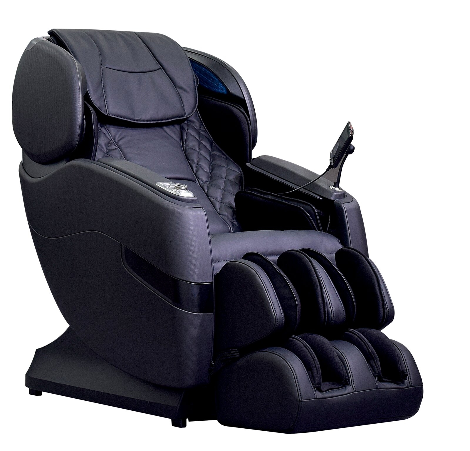 Cantus Massagesessel AT 628 X Schwarzer Massagesessel in seitlicher Perspektive mit Fußstütze und Bedienelementen
