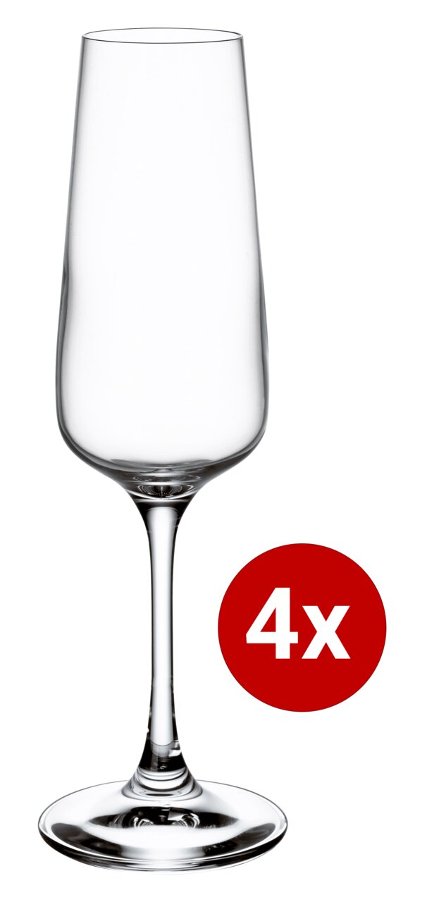 Sektglas aus einem 4er-Set Ovid, frontal abgebildet mit elegantem, schlankem Design.