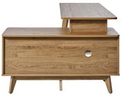 Eck-Schreibtisch aus Holz in Frontansicht mit erhöhtem Regalaufsatz