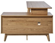 Eck-Schreibtisch aus Holz in Frontansicht mit erhöhtem Regalaufsatz