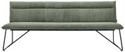 Grüne Sitzbank mit Stoffbezug und Metallbeinen, Frontalansicht