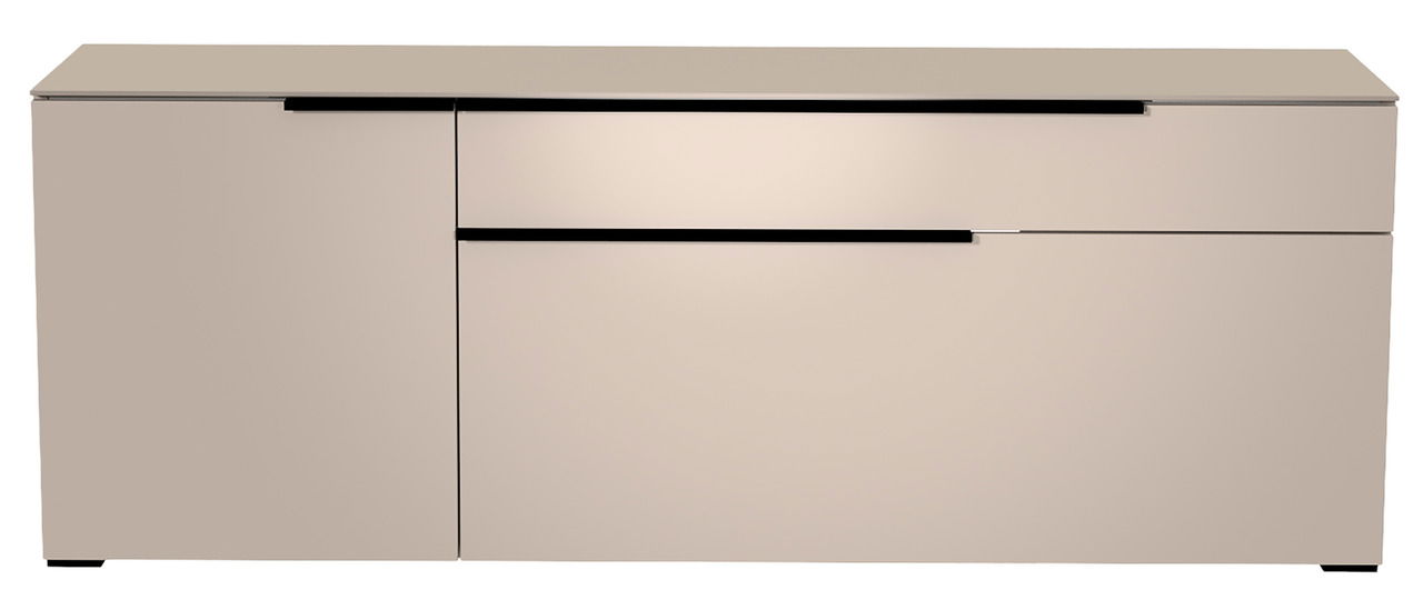 Modernes TV-Lowboard in Beige mit minimalistischen Linien, Frontalansicht