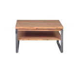 Moderner Beistelltisch aus Holz mit Metallbeinen, frontale Ansicht
