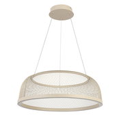 Moderne LED-Hängeleuchte mit rundem, gitterförmigem Schirm, seitliche Perspektive