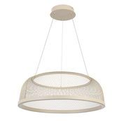 Moderne LED-Hängeleuchte mit rundem, gitterförmigem Schirm, seitliche Perspektive