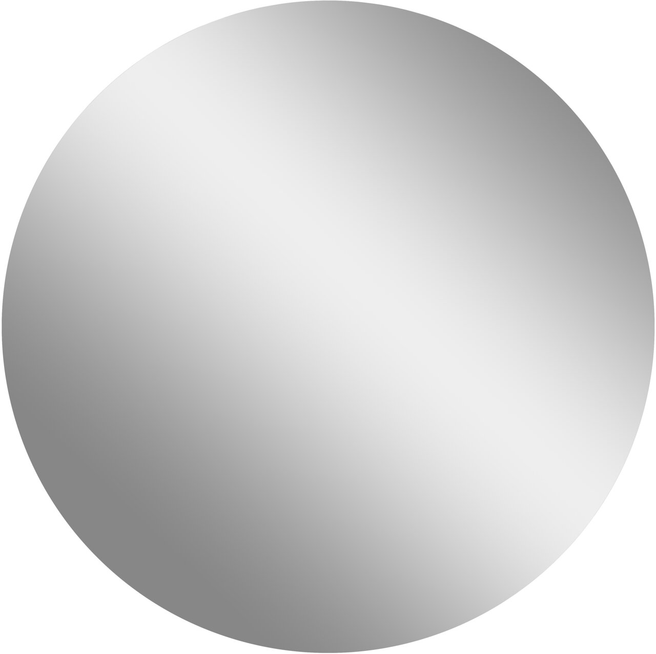 Ronde, zilveren schijf met een glad oppervlak en een zacht kleurverloop, van voren van bovenaf (bovenaanzicht) afgebeeld tegen een witte achtergrond