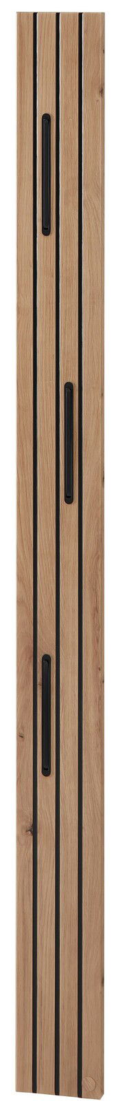 Frontansicht eines Garderoben-Sets aus Holz mit schwarzen Akzenten und mehreren Haken.