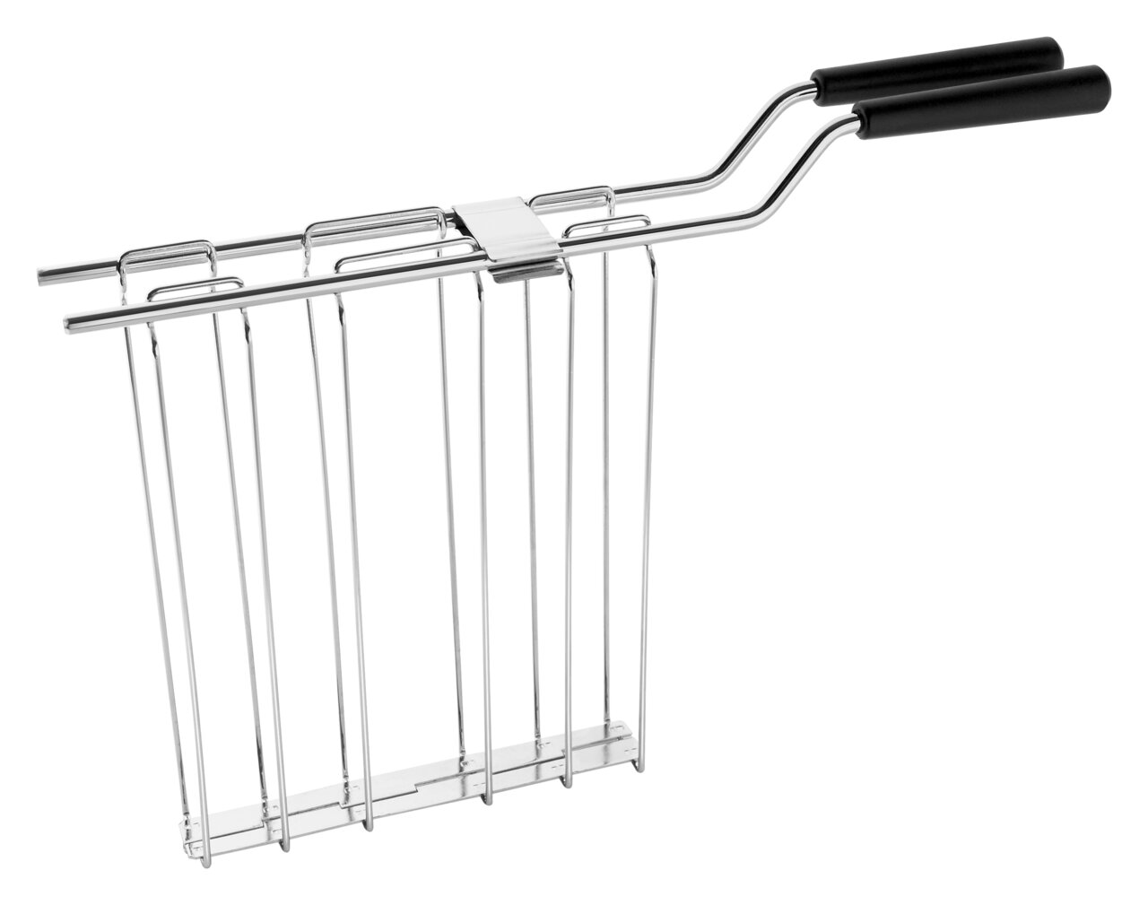 Metallische Sandwichzange mit schwarzem Griff, seitliche Perspektive