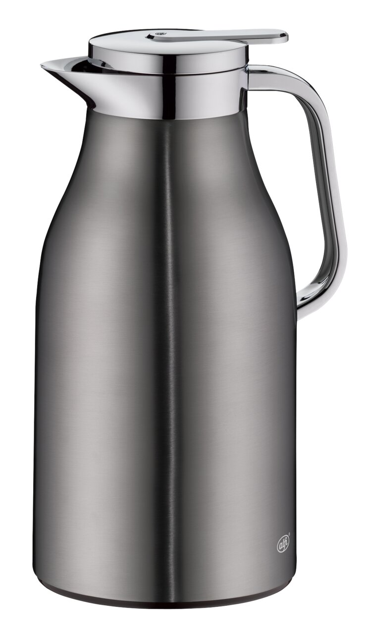 Thermoskanne in cool grey mit glänzendem Deckel und Griff, Frontalansicht