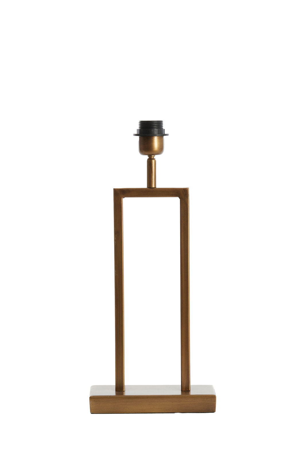 Moderner Lampenfuß in rechteckiger Form aus Metall in goldener Farbe, frontal abgebildet.