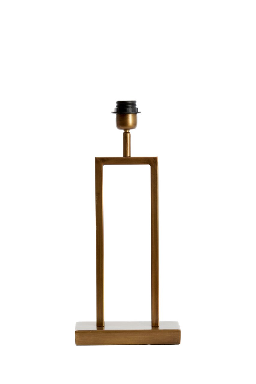 Moderner Lampenfuß in rechteckiger Form aus Metall in goldener Farbe, frontal abgebildet.