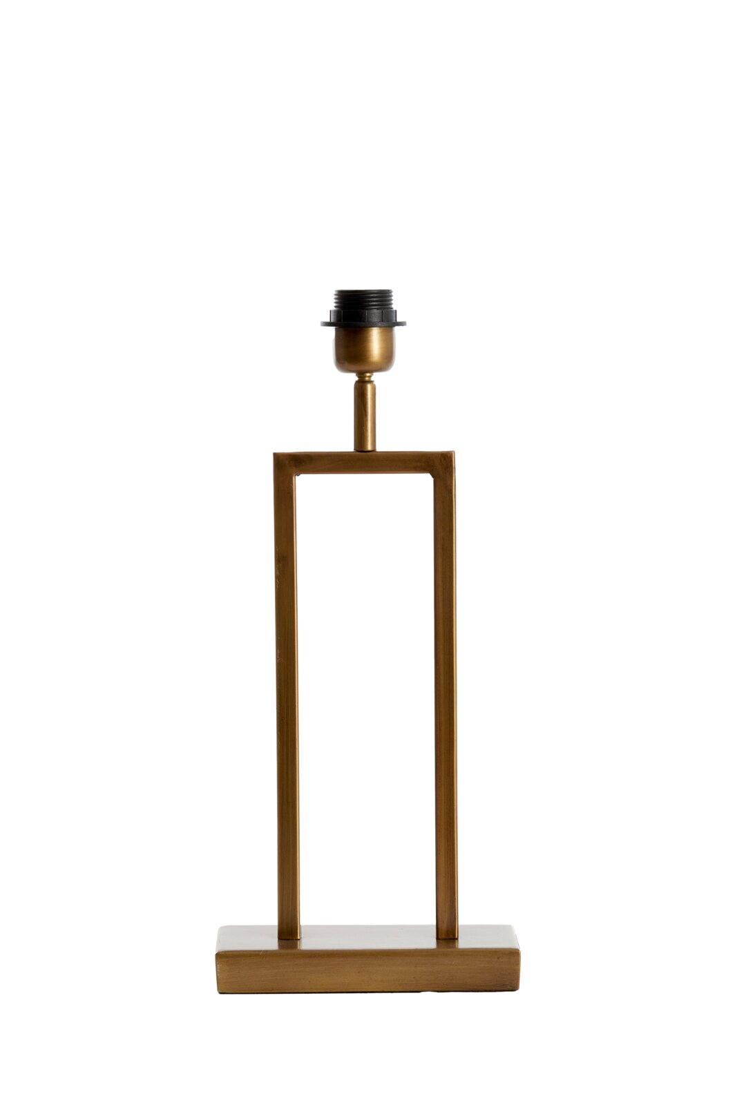 Moderner Lampenfuß in rechteckiger Form aus Metall in goldener Farbe, frontal abgebildet.