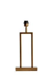 Moderner Lampenfuß in rechteckiger Form aus Metall in goldener Farbe, frontal abgebildet.