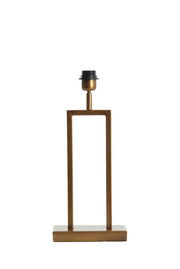 Moderner Lampenfuß in rechteckiger Form aus Metall in goldener Farbe, frontal abgebildet.