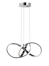 Moderne LED-Pendelleuchte mit zwei ineinander verschlungenen Ringen, seitliche Perspektive