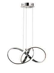 Moderne LED-Pendelleuchte mit zwei ineinander verschlungenen Ringen, seitliche Perspektive